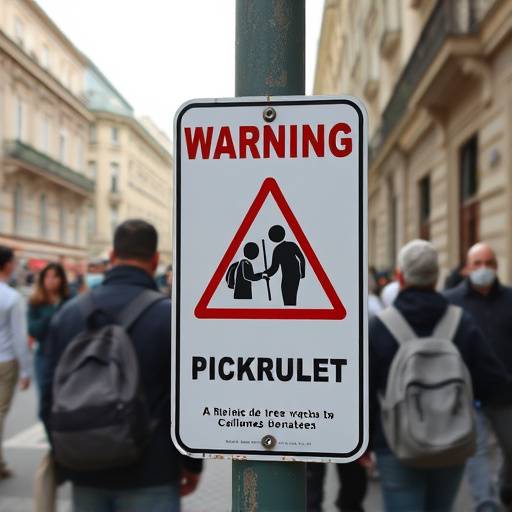 Avviso di attenzione ai borseggiatori in una zona turistica di Napoli