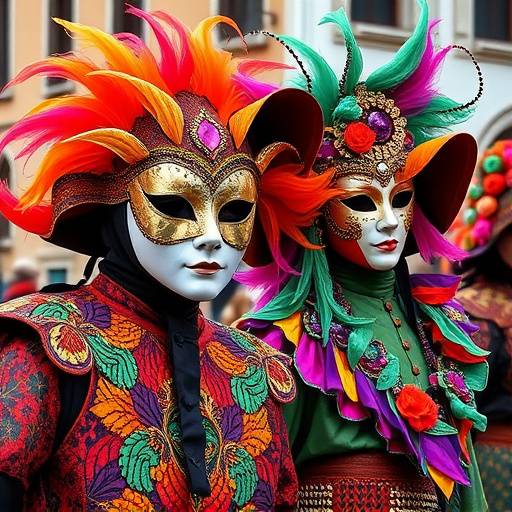 Carnevale di Venezia con maschere e costumi colorati