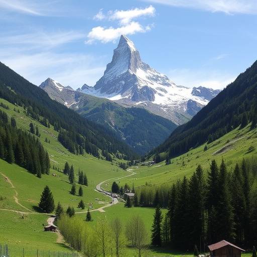 Paesaggio montuoso della Valle d'Aosta con il Cervino sullo sfondo