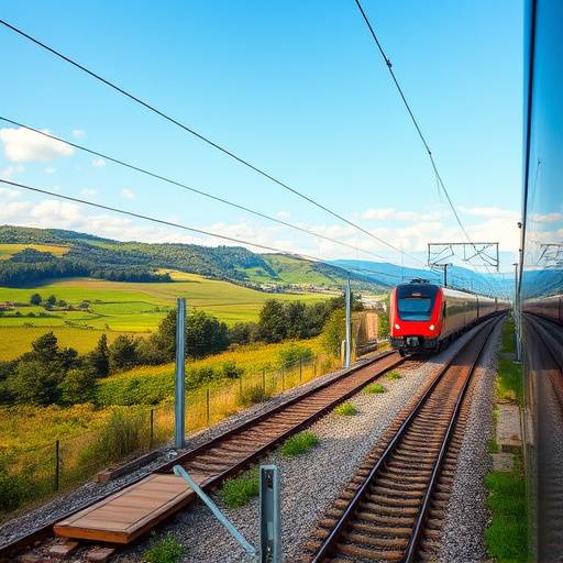 Treno ad alta velocit&radic;&dagger; Italo che sfreccia attraverso la campagna italiana