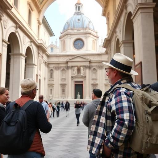 Turista vestita in modo appropriato che visita una chiesa in Italia