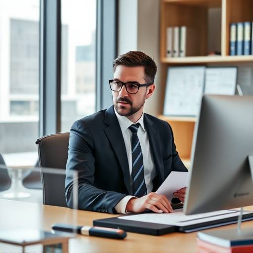 Un avvocato che lavora al computer in ufficio