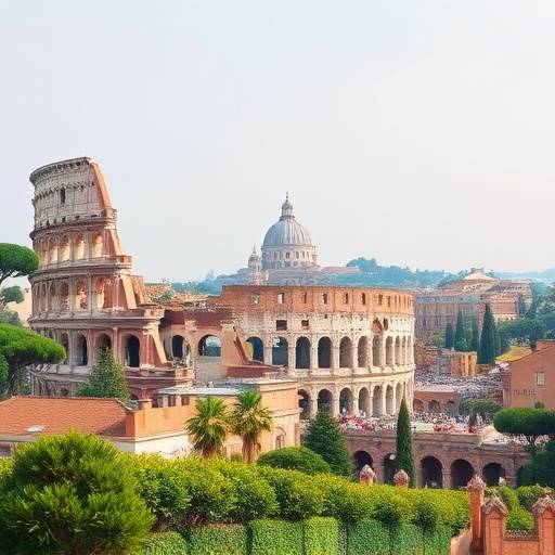 Vista panoramica di Roma con il Colosseo sullo sfondo